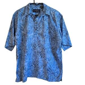 Pete Huntington blue leaf tropical handcrafted polo size XL